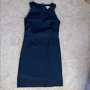 Navy dress with slick, wrinkle free feel